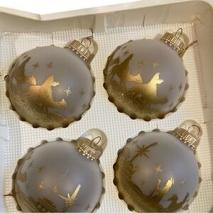 Set of 4 Nativity Scene Blown Frosted Glass Ornaments Christmas by Krebs